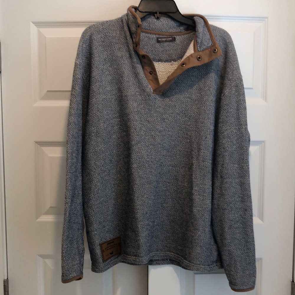 Southern Marsh Pullover Men's Navy Sweater with Brown Accents